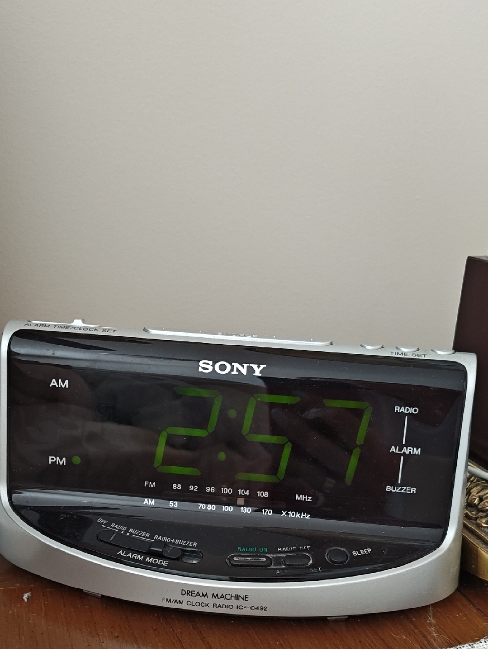 Sony Alarm Clock Radio with Green LED Display